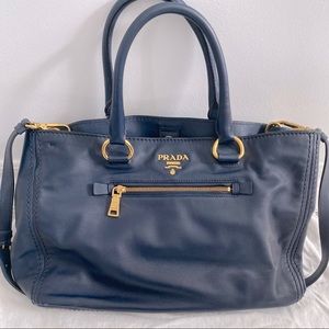 PRADA dark navy blue leather tote